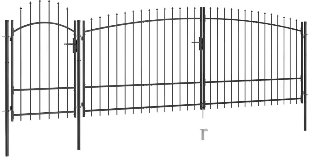 Portão p/ cerca de jardim com topo em lanças 5x2,25 m aço preto