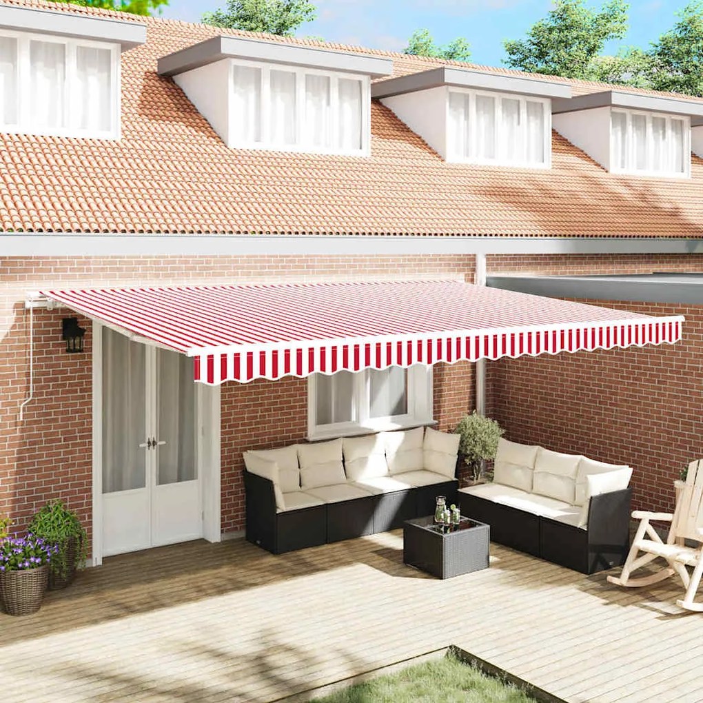 vidaXL Toldo Retrátil Manual Vermelho e Branco 500 × 350 cm