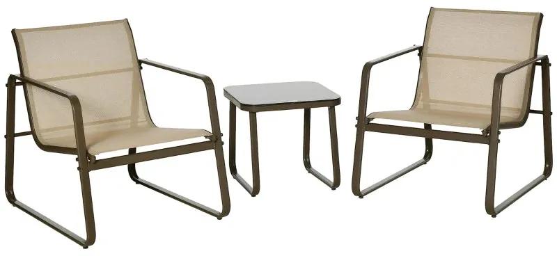 Conjunto de 2 Cadeiras e 1 Mesa de Apoio - Bege e Castanho - Design Mo