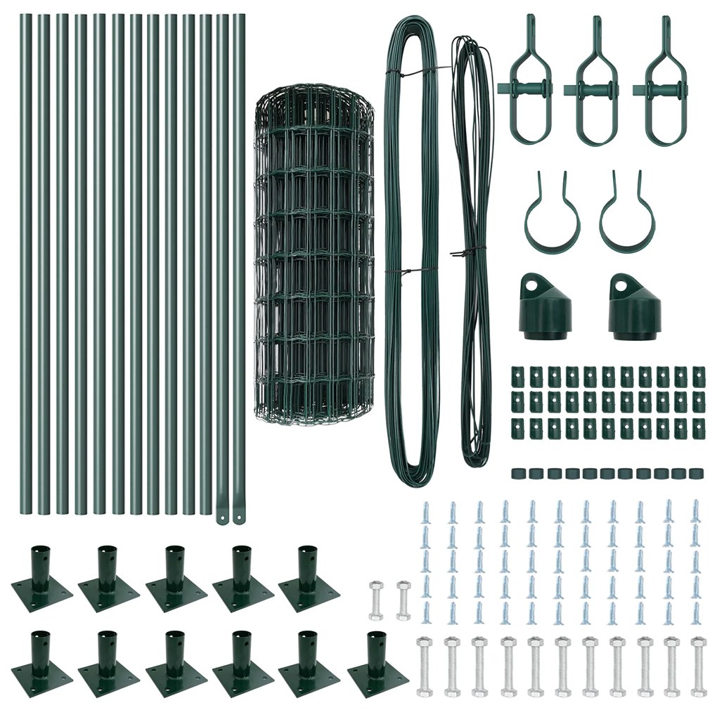 Cerca Euro com 13 Postes Flangados 0.4x25 m Aço Galvanizado