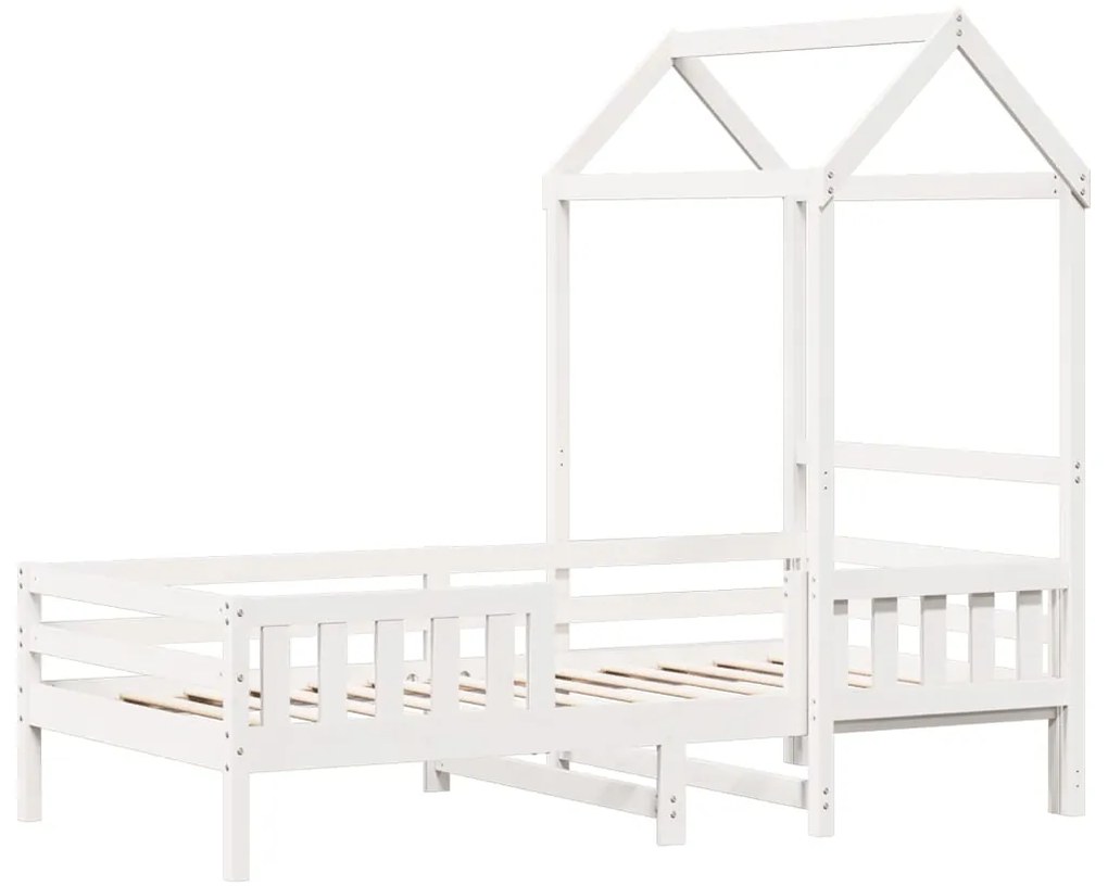 Estrutura de cama com telhado 75x190 cm pinho maciço branco