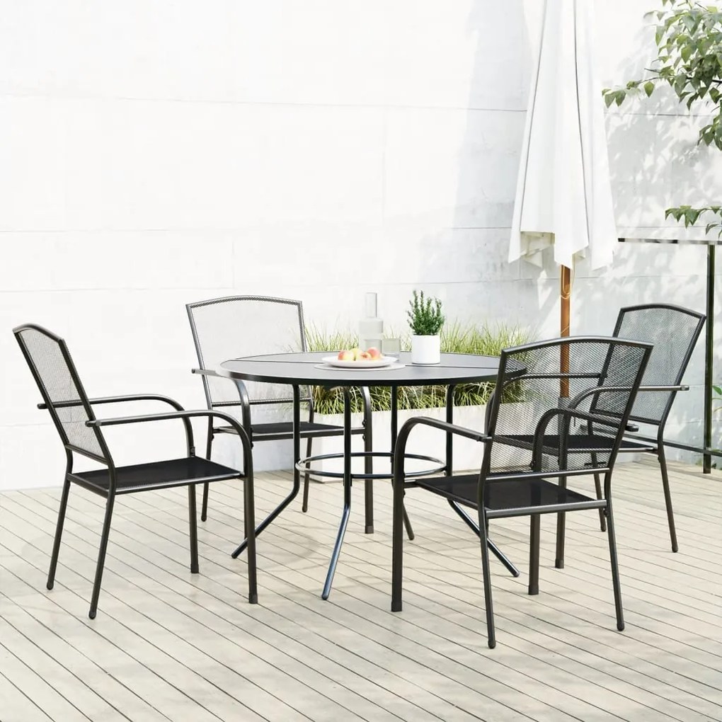 vidaXL Conj. cadeiras jardim encastrar 5pcs aço revestido pó antracite