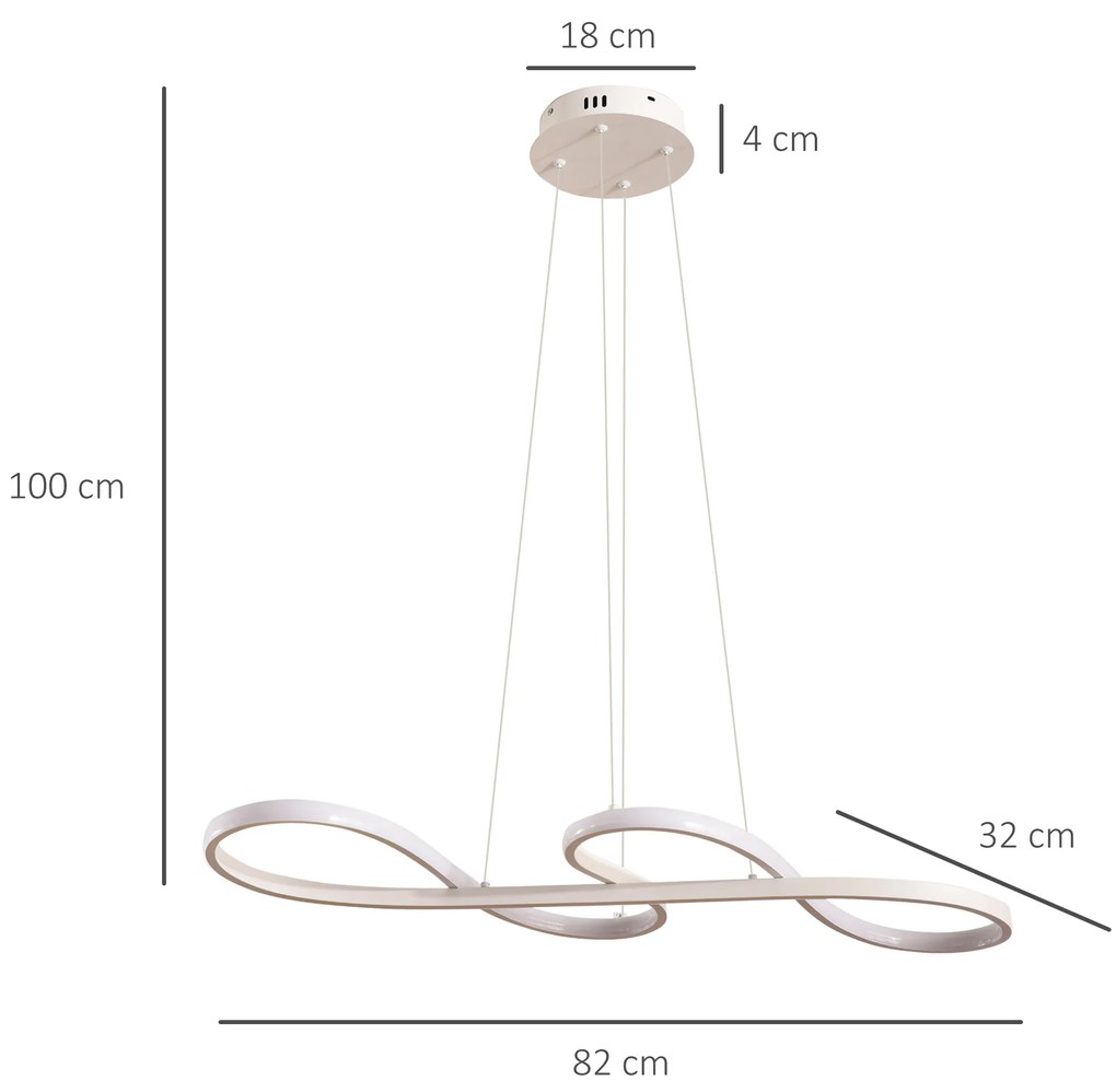 HOMCOM Candeeiro Suspenso de LED Moderno 70W Candeeiro de Teto com Altura Ajustável e Luz de 3 Cores 3000-6500K para Sala de Jantar Sala de Estar