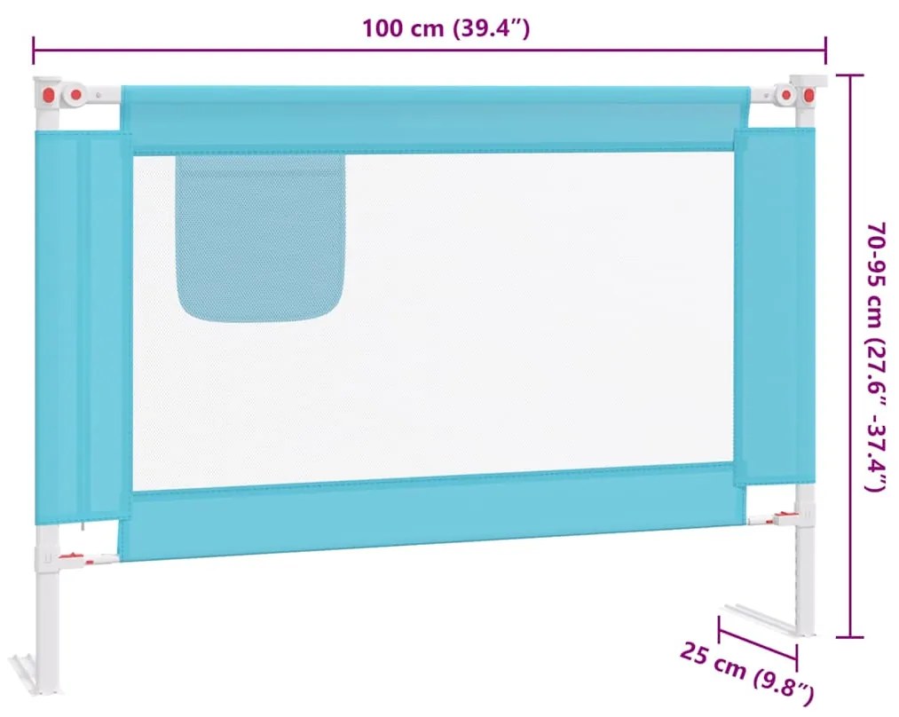 Barra de segurança p/ cama infantil tecido 100x25 cm azul