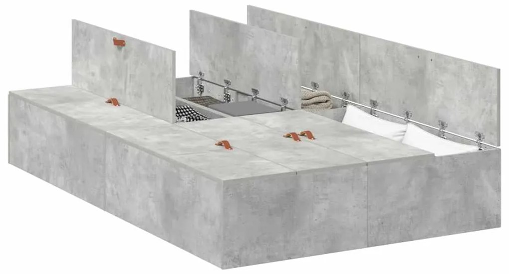 Cama de Armazenamento Cinza Concreto 120x190 cm