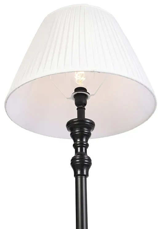 Candeeiro de pé preto com aba de tecido branco plissado 45 cm - Classico Clássico / Antigo