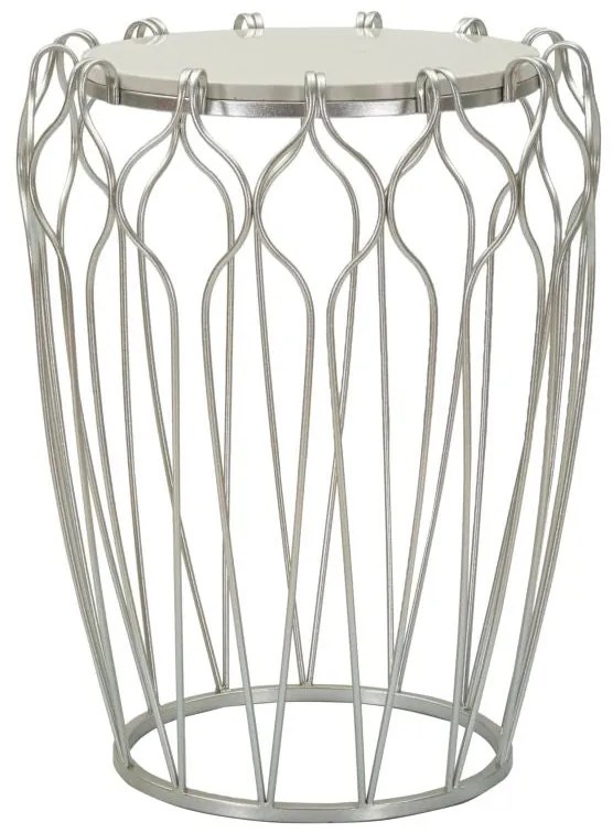 Mesa de Centro Hook - Base de Metal Prata e Topo de Mármore - Ø 47,5 c