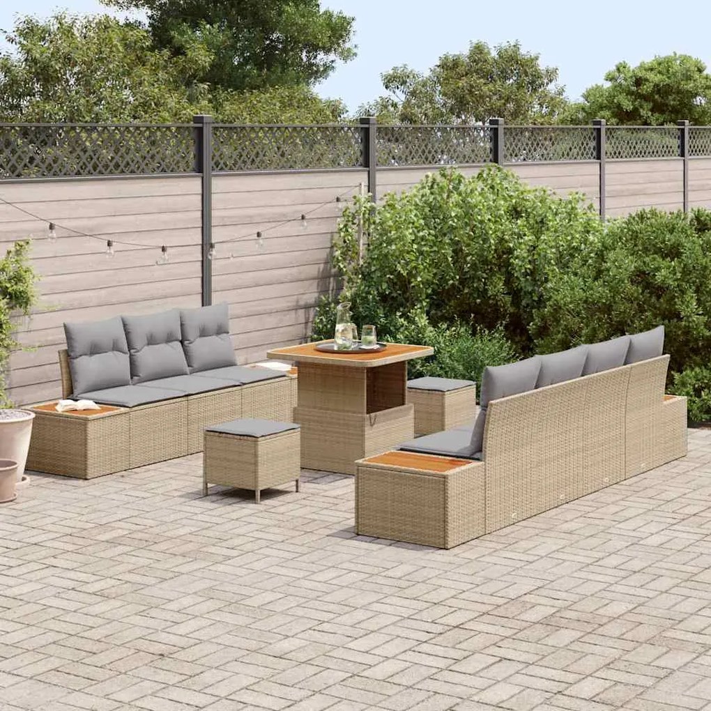 Conjunto de Sofá de Jardim vidaXL 10 peças com Almofadas Bege Rattan A