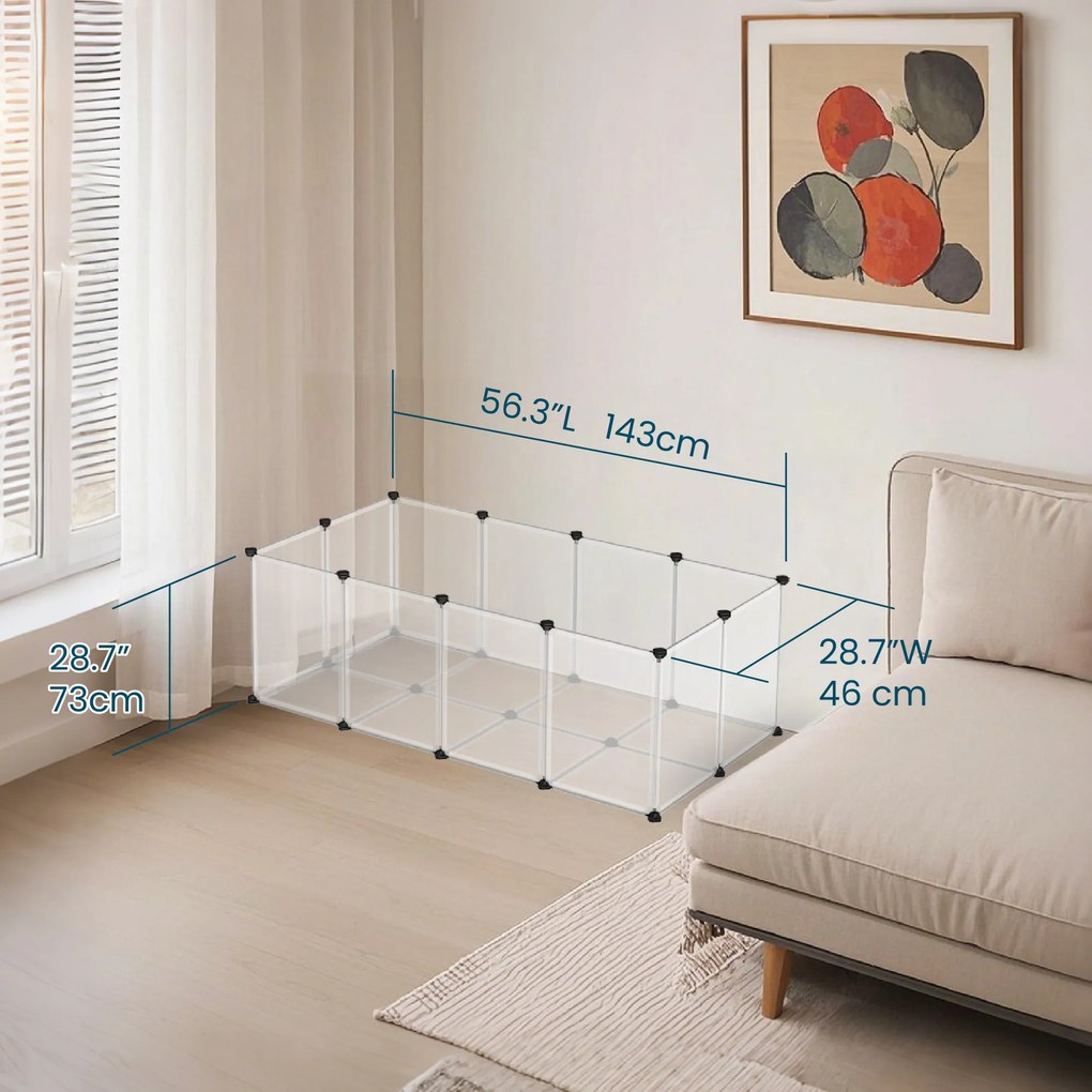 Parque plastico para animais pequenos com painéis no chão 143 x 73 x 46 cm Branco