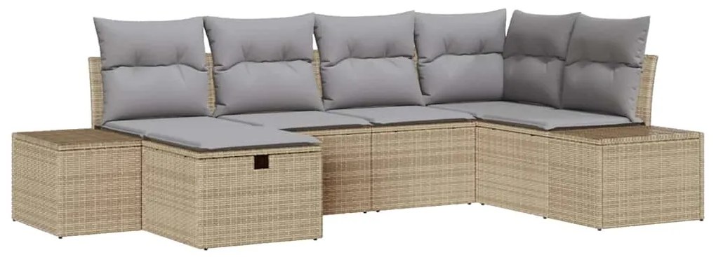 Conjunto de Sofás 6 peças com Almofadas Bege de Rattan Poliéster