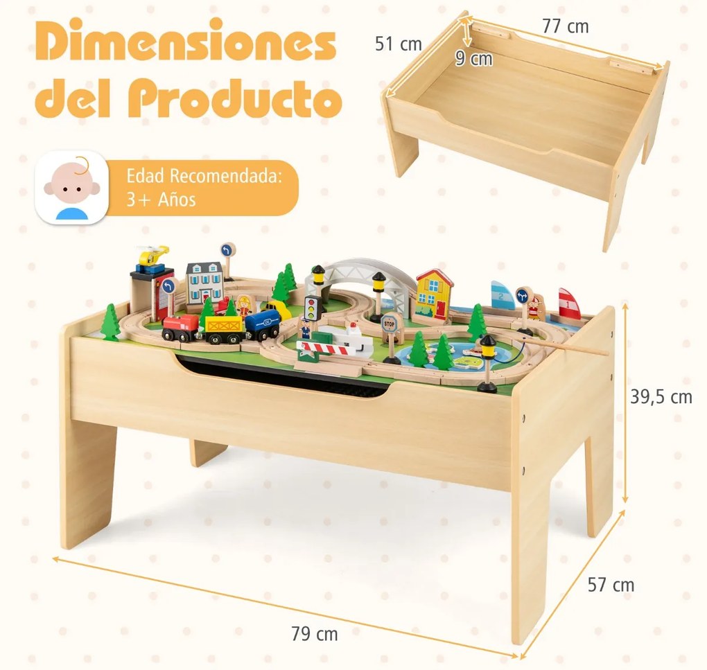 Mesa de atividades tudo em um para crianças com conjunto de comboio de 75 peças 79 x 57 x 39,5 cm