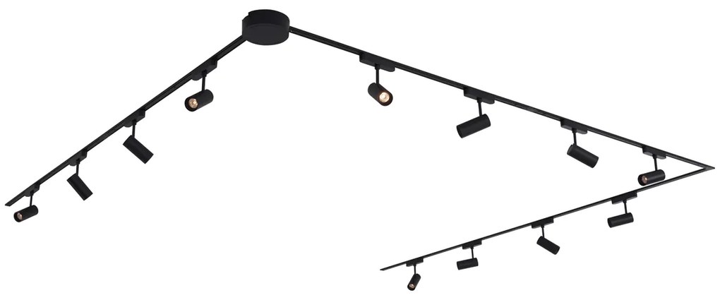 Sistema de iluminação de trilho moderno com 12 focos pretos monofásicos 600 cm - Magnetic Gert