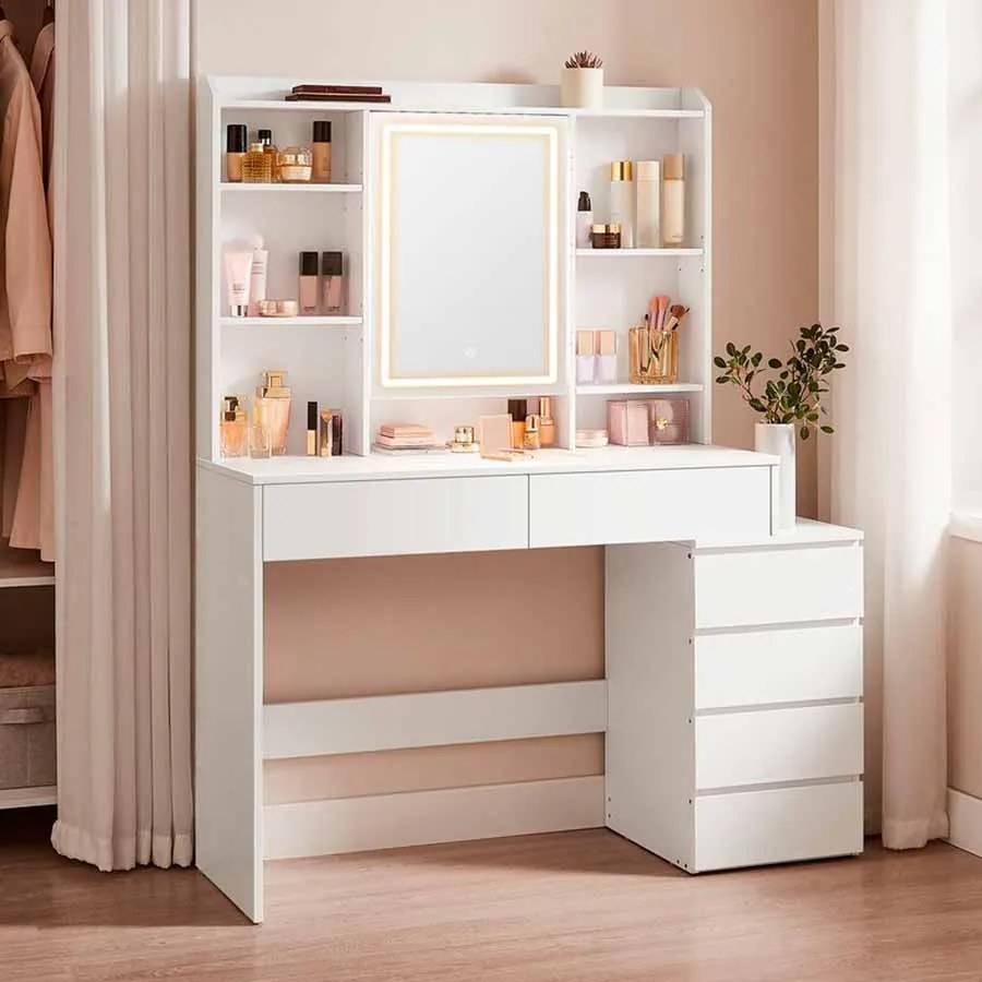 Toucador com iluminação LED moderno 40 x 118,3 x 145 cm em branco