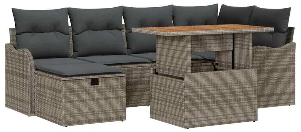 Conjunto de Sofá de Jardim 7 Peças com Almofadas Cinza em Rattan Sinté
