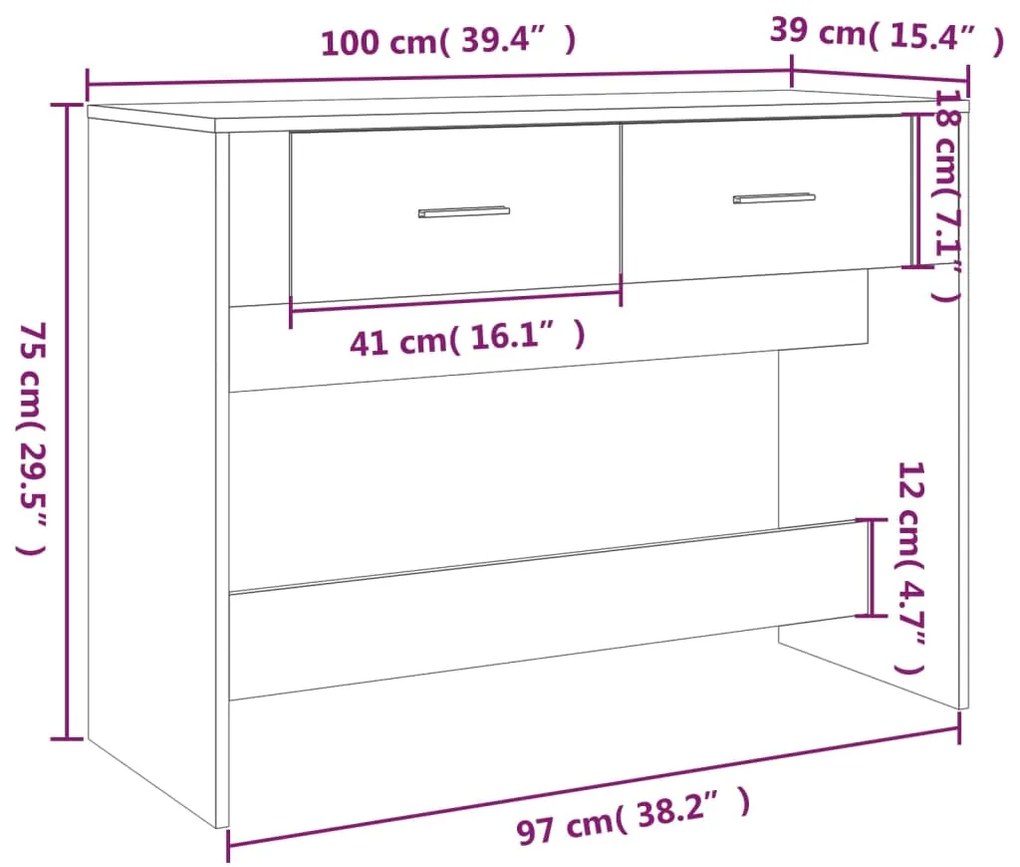 Mesa consola 100x39x75 cm derivados de madeira cinzento-cimento
