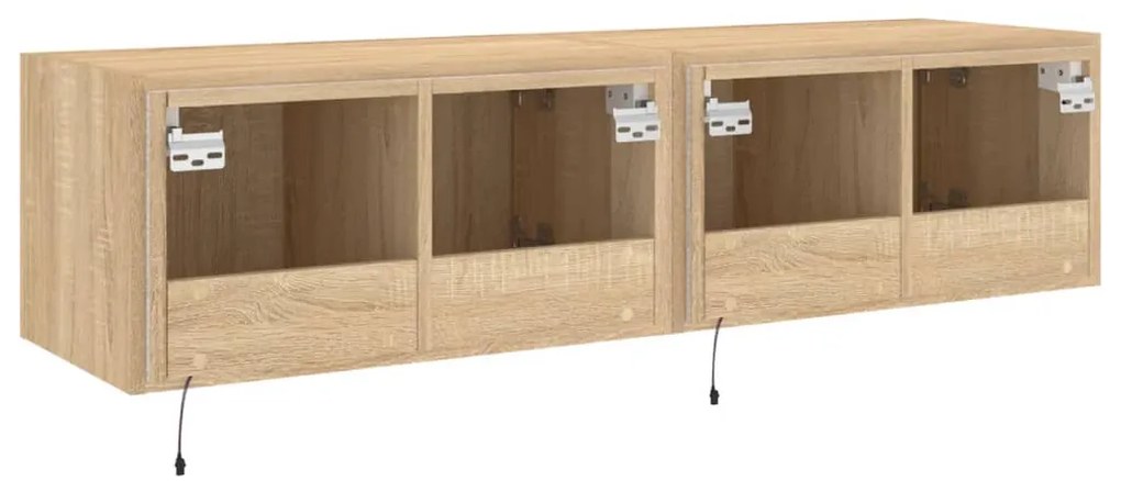 Móveis de parede para TV com luzes LED 2 pcs carvalho sonoma