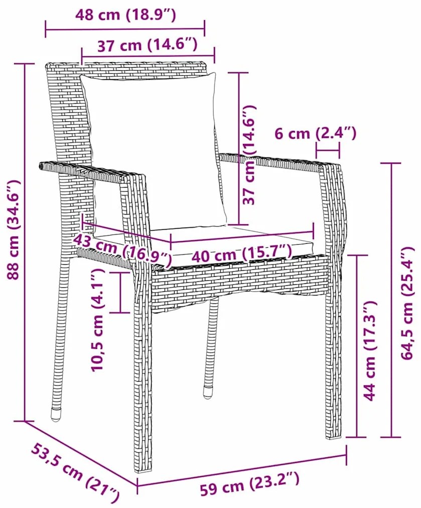 Conjunto de 4 Cadeiras de Jardim 5 pcs Cinzeto 80 x 80 x 73 cm