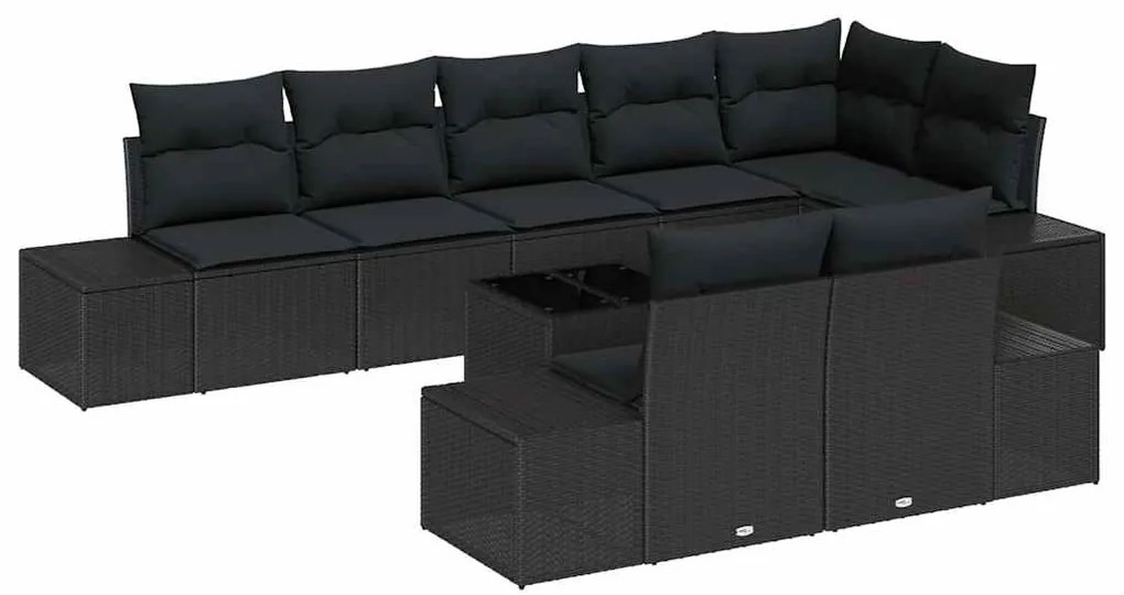 Conjunto de Sofás para Jardim de 9 Peças com Almofadas Bege em Rattan