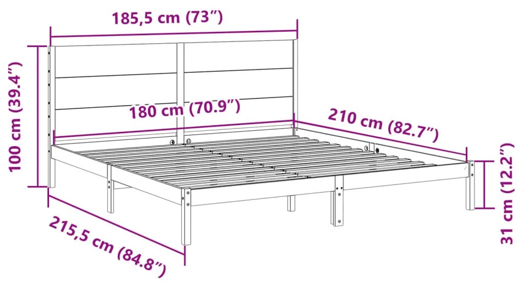 Cama extra longa sem colchão 180x210 cm madeira maciça