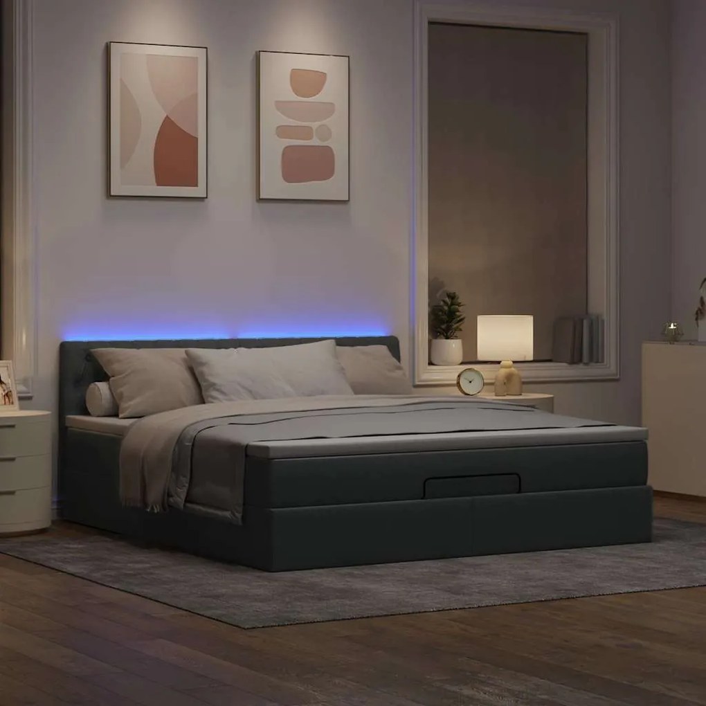 Cama otomana com colchão 160x200 cm tecido cinzento claro