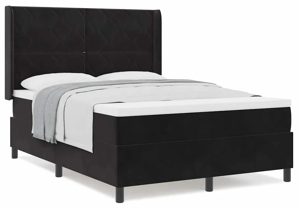 Cama Box com Colchão vidaXL Preto 140x200 cm Veludo