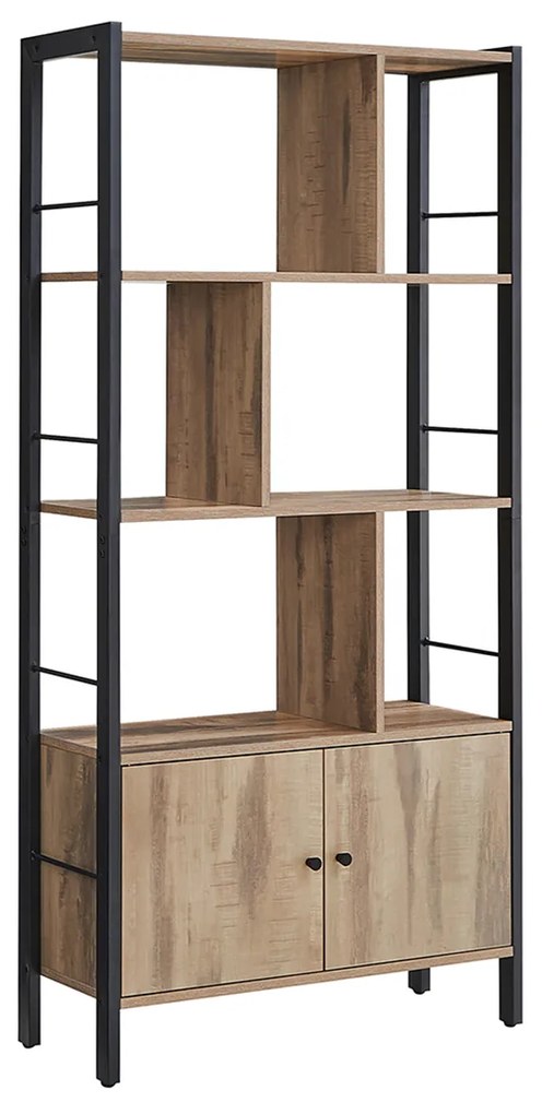 Estante VASAGLE, prateleira de armazenamento, estante grande com portas, 4 prateleiras, estrutura de aço, estilo industrial, para sala de estar, escritório, cor carvalho tostado e preto LBC022B50