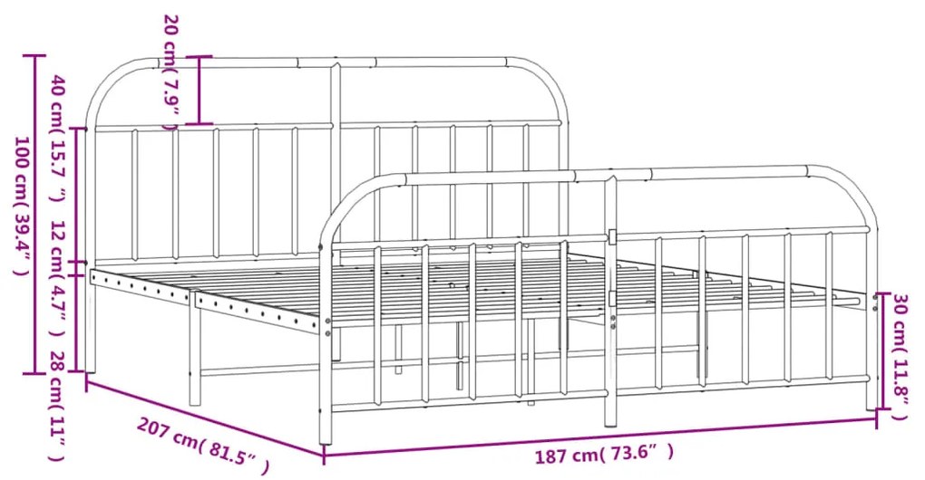 Estrutura de cama com cabeceira e pés 180x200 cm metal preto