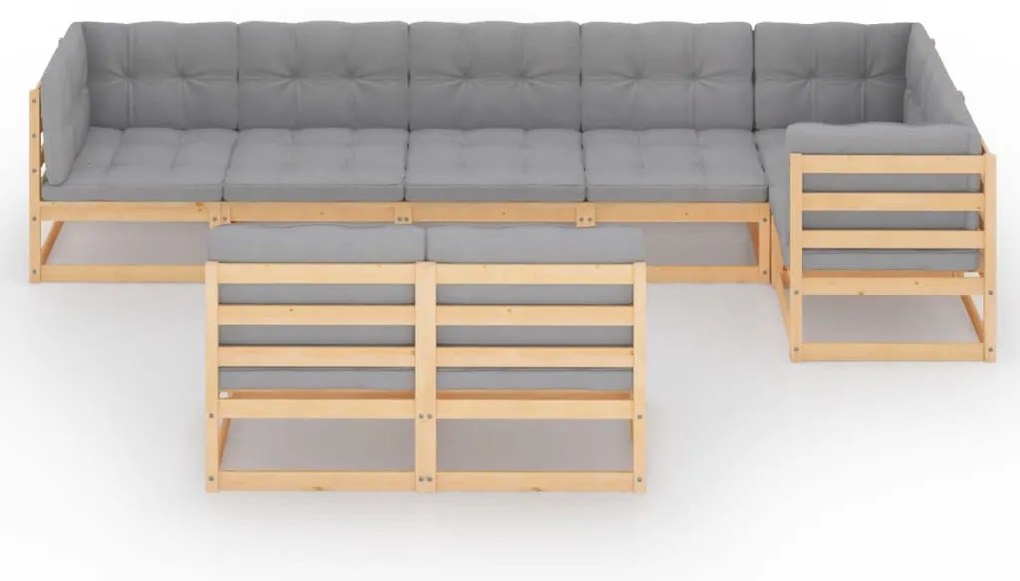 8 pcs conjunto lounge de jardim c/ almofadões pinho maciço