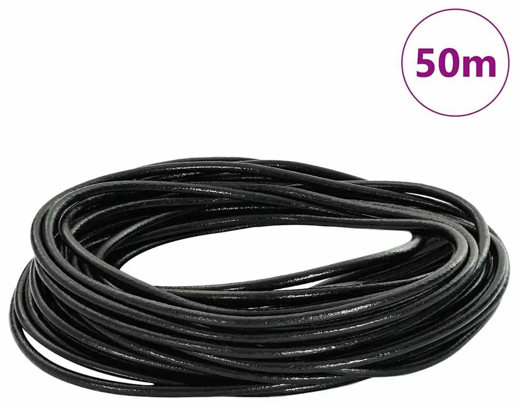 vidaXL Corda de Couro Preto Ø2,5 mm x 50 m Couro