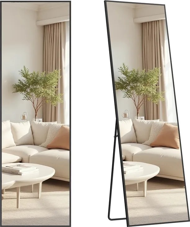 Espelho Pé retangular 160 x 50 cm de corpo inteiro com moldura resistente e Vidro temperado preto