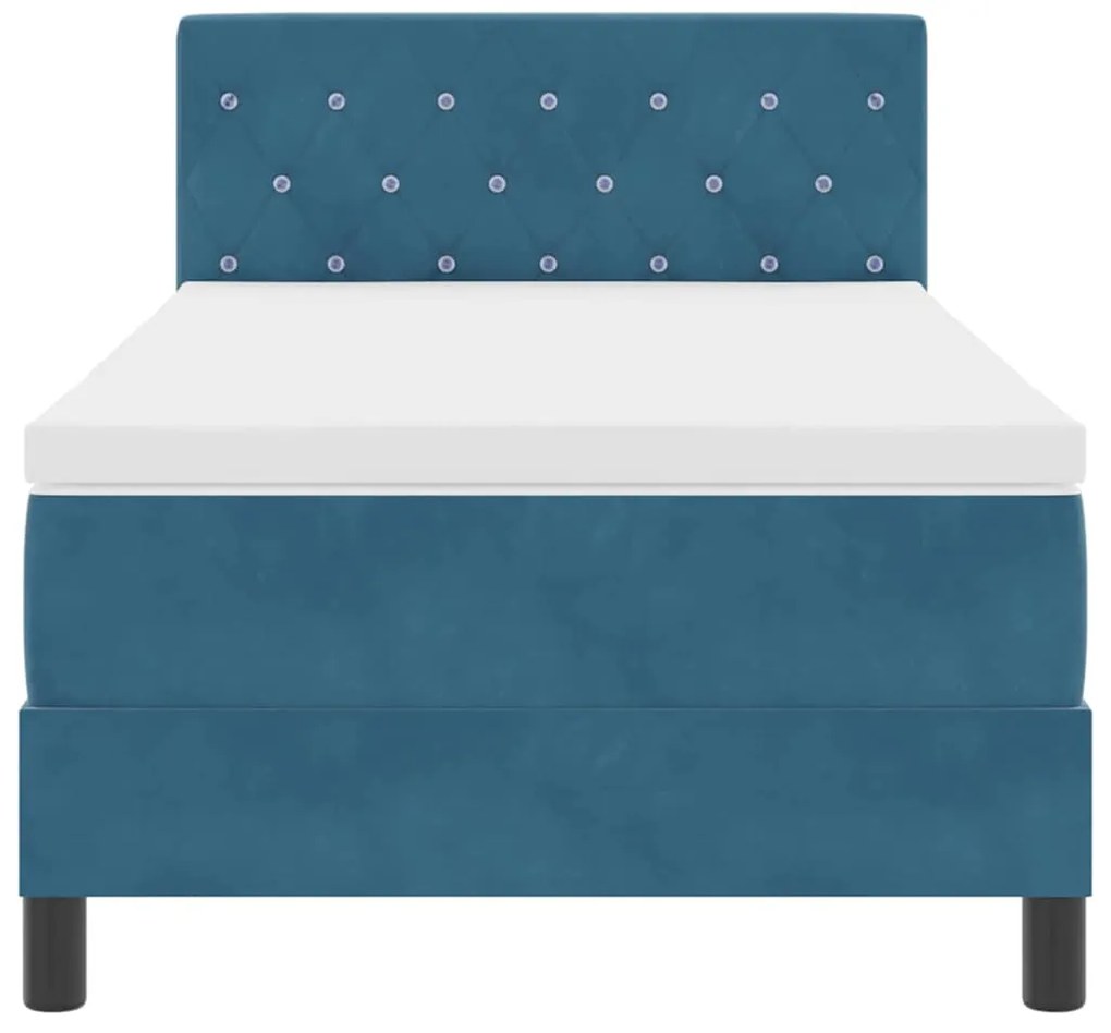 Cama Box com Colchão e LED Azul Escuro 90x190 cm Veludo