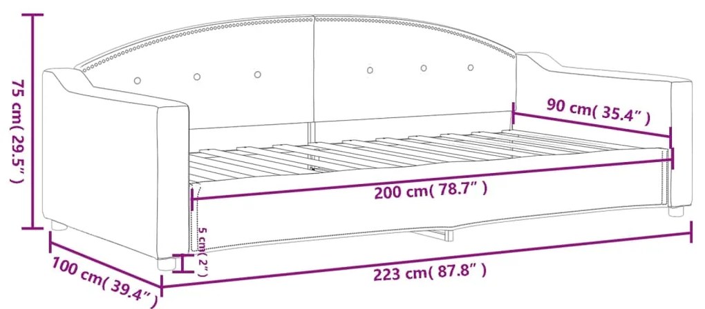 Sofá-cama 90x200 cm tecido cinzento-escuro