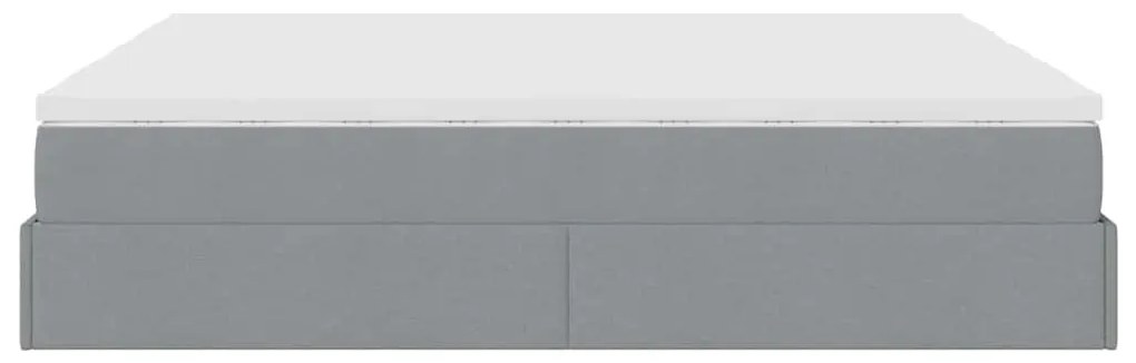 Estrutura de cama otomana com colchões tecido cinzento claro
