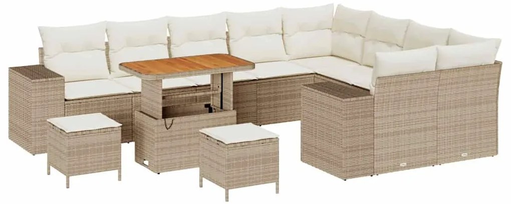 Conjunto de Sofás de Jardim de 12 Peças com Almofadas Bege em Rattan S