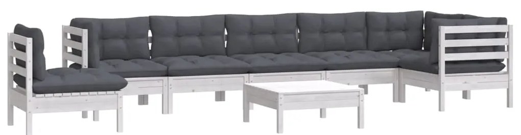 9 pcs conj. lounge de jardim c/ almofadões pinho maciço branco