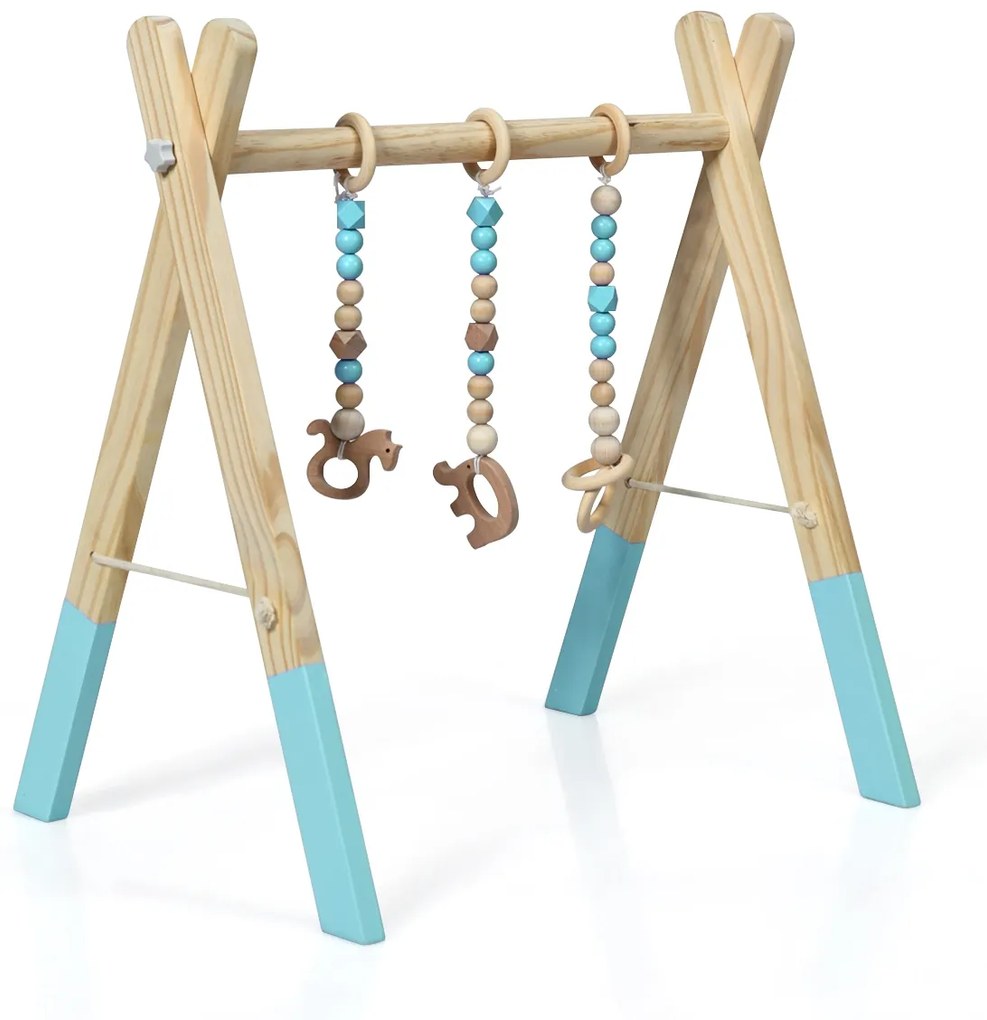 Ginásio para bebés com brinquedos para dentição Desenvolvimento cerebral dobrável em madeira para crianças +3 meses 66 x 40 x 60 cm Verde