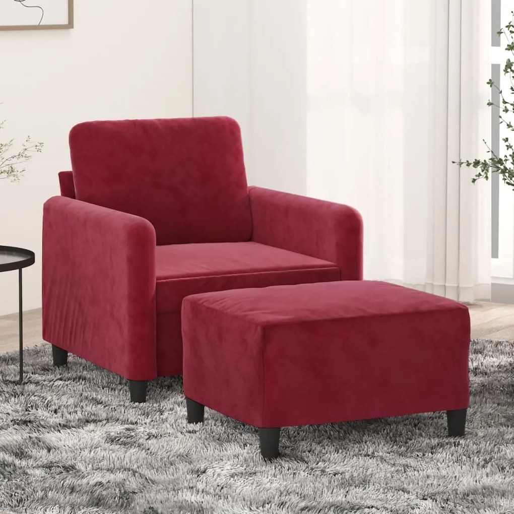 vidaXL Poltrona com apoio de pés 60 cm veludo vermelho tinto