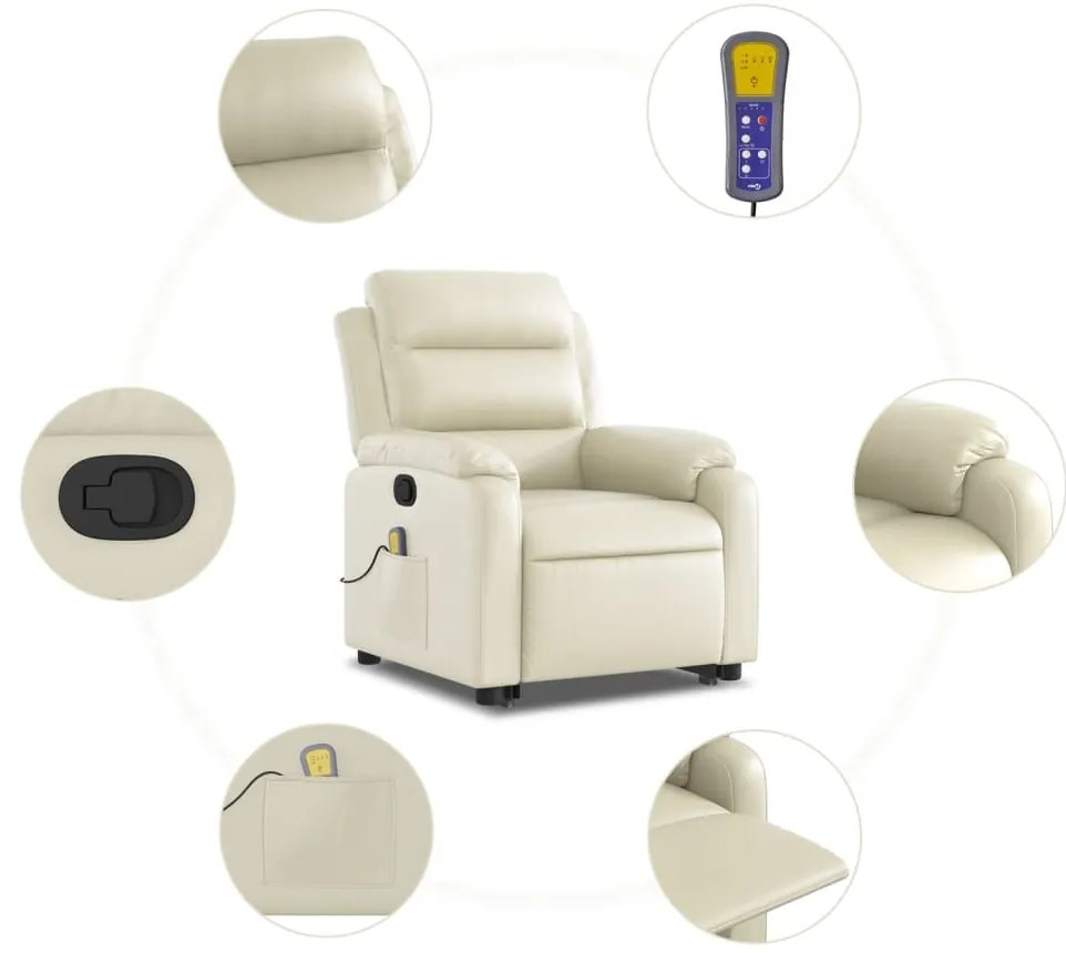 Poltrona reclinável de massagens couro artificial cor creme