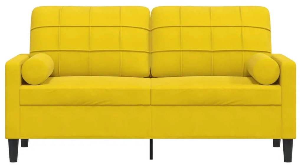 Sofá 2 lugares c/ almofadas decorativas 140 cm veludo amarelo