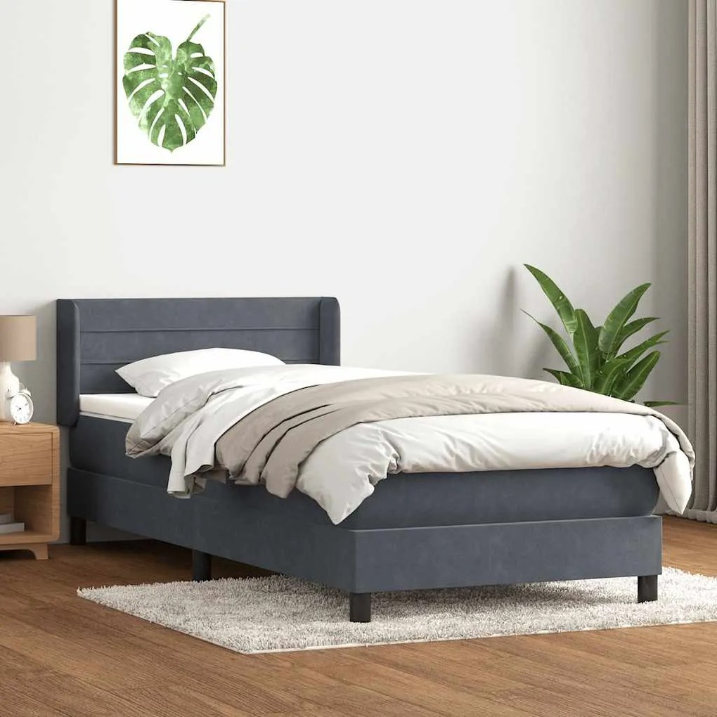 vidaXL Cama com molas/colchão cinza-escuro 90x210 cm veludo