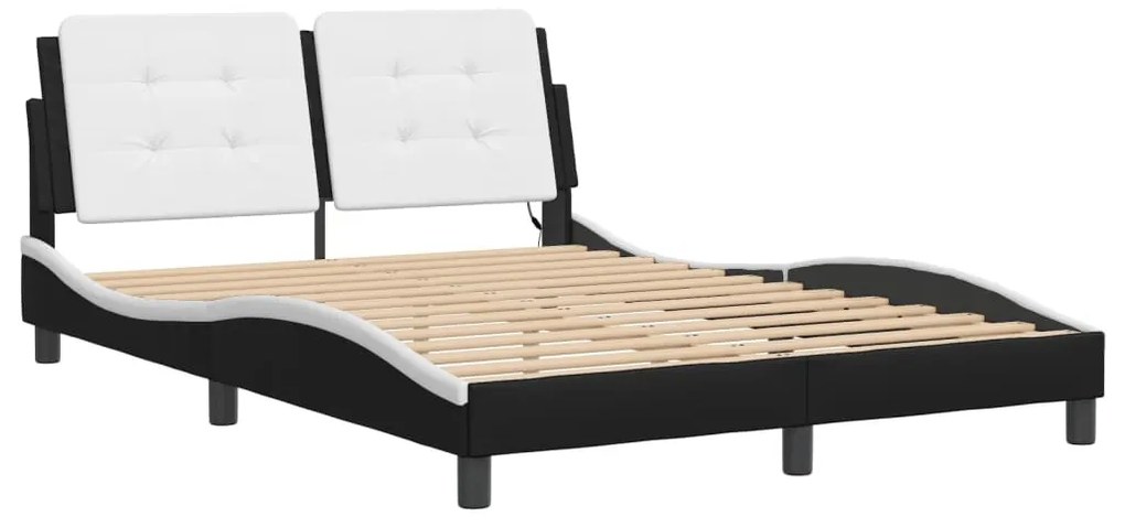 Estrutura cama c/ luzes LED 140x200cm couro artif. preto/branco