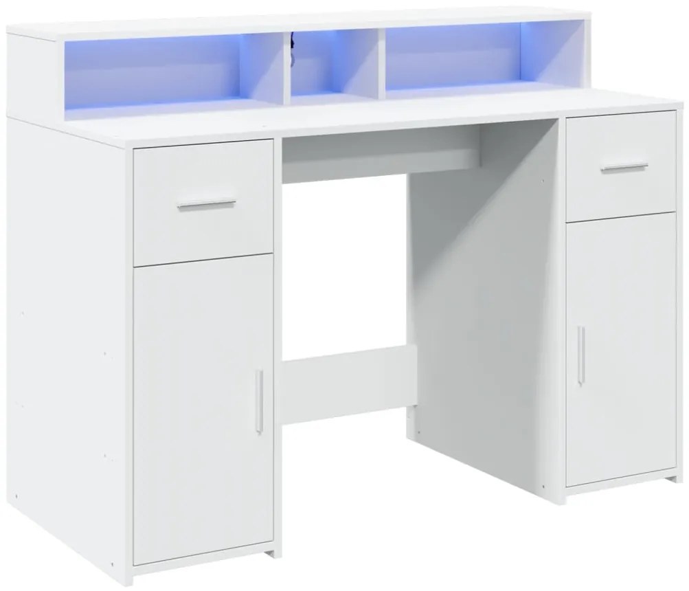 Secretária c/ luzes LED 120x55x91cm derivados de madeira branco