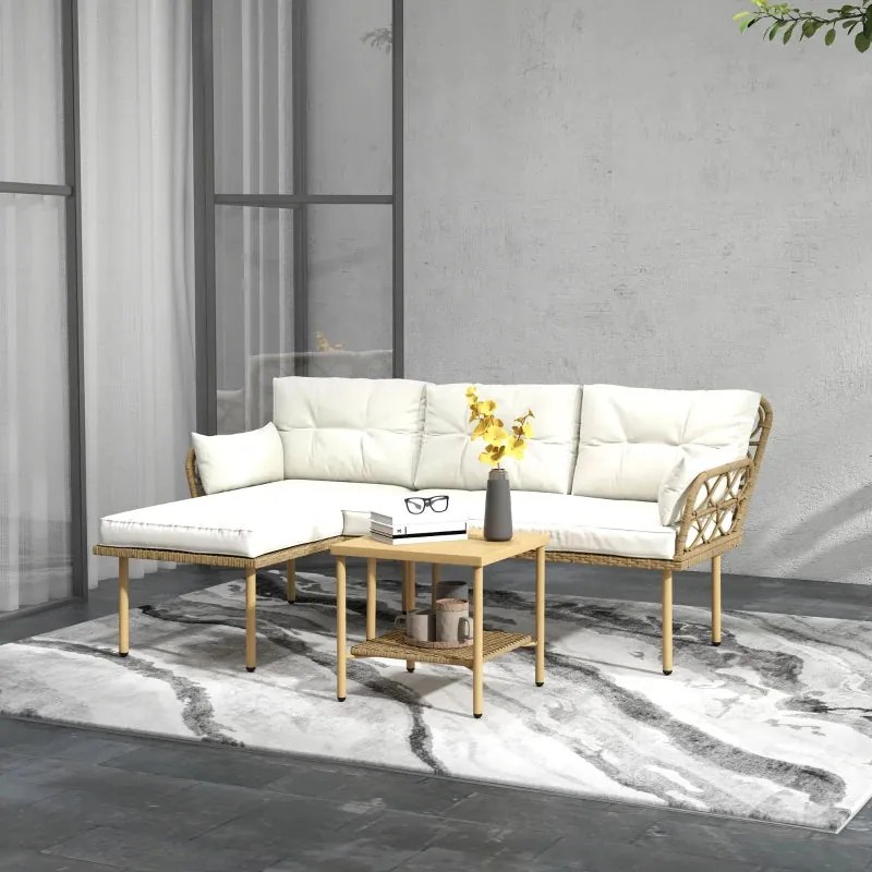 Conjunto Louge de 3 Peças com Sofá de Jardim e Mesa de Centro com Almo