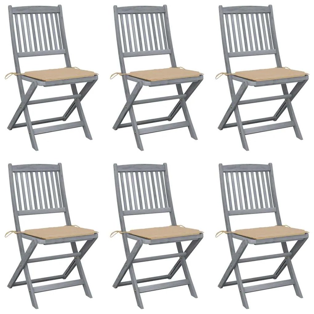 Cadeiras exterior dobráveis c/ almofadões 6 pcs acácia maciça