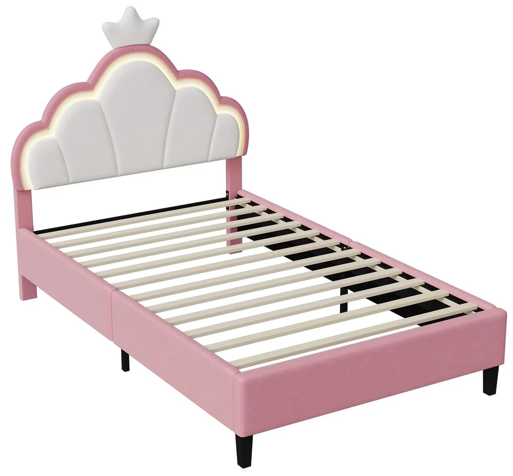 90X200Cm/140X200Cm Pink PU Children'S Bed Frame,With LED and Crown-Sha