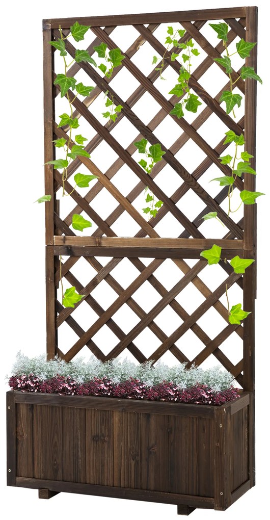 Floreira com Treliça de Madeira Maciça Caixa de Plantio com Suporte para Plantas Trepadeiras 72,5x31,5x149,5 cm Castanho