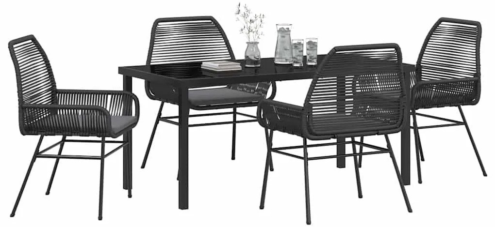 Conjunto de Jantar de Jardim com Almofadas Preto Rattan Polimérico