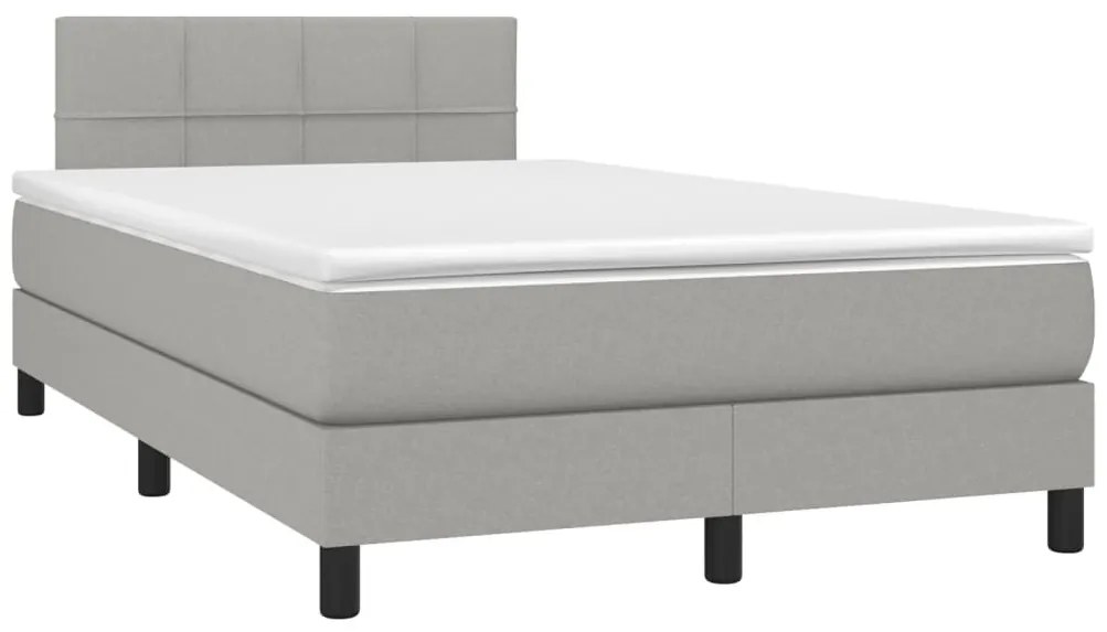Cama box spring c/ colchão e LED 120x190 cm tecido cinza-claro