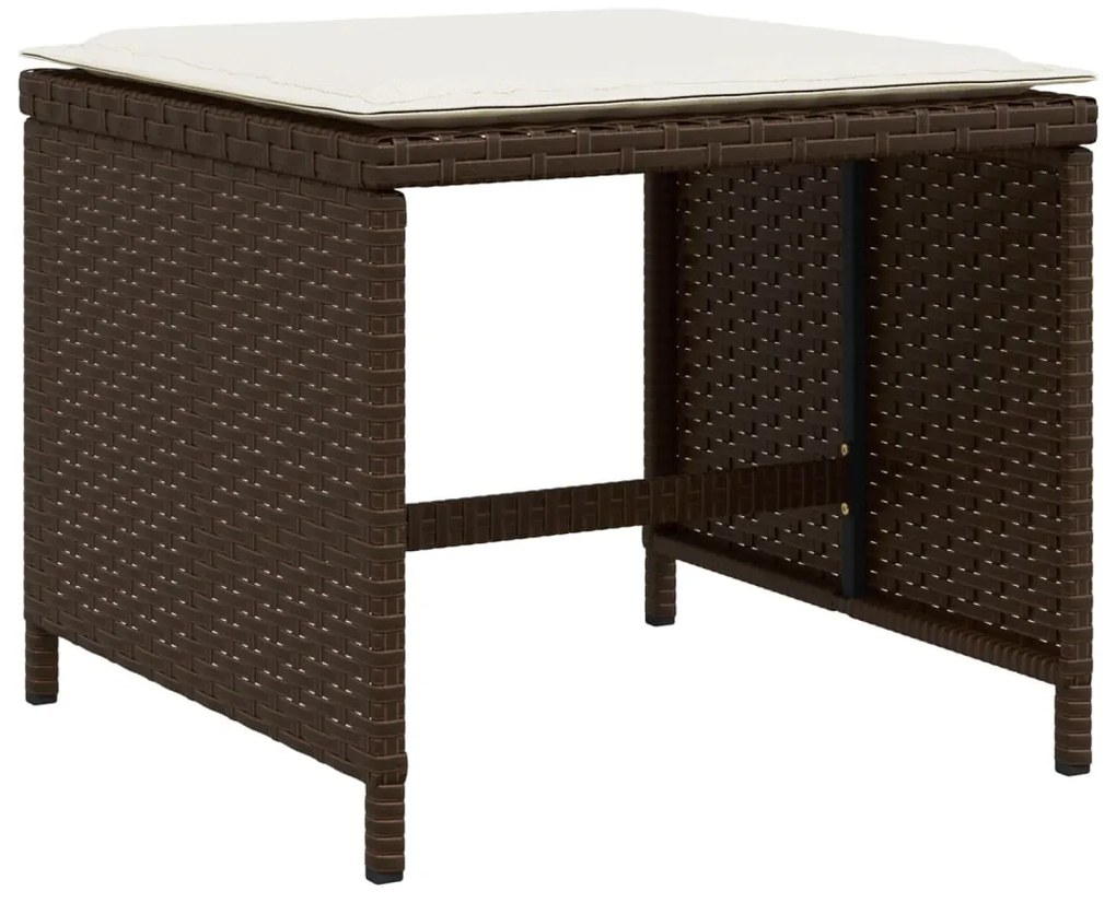 17 pcs conjunto jantar p/ jardim c/ almofadões vime PE castanho