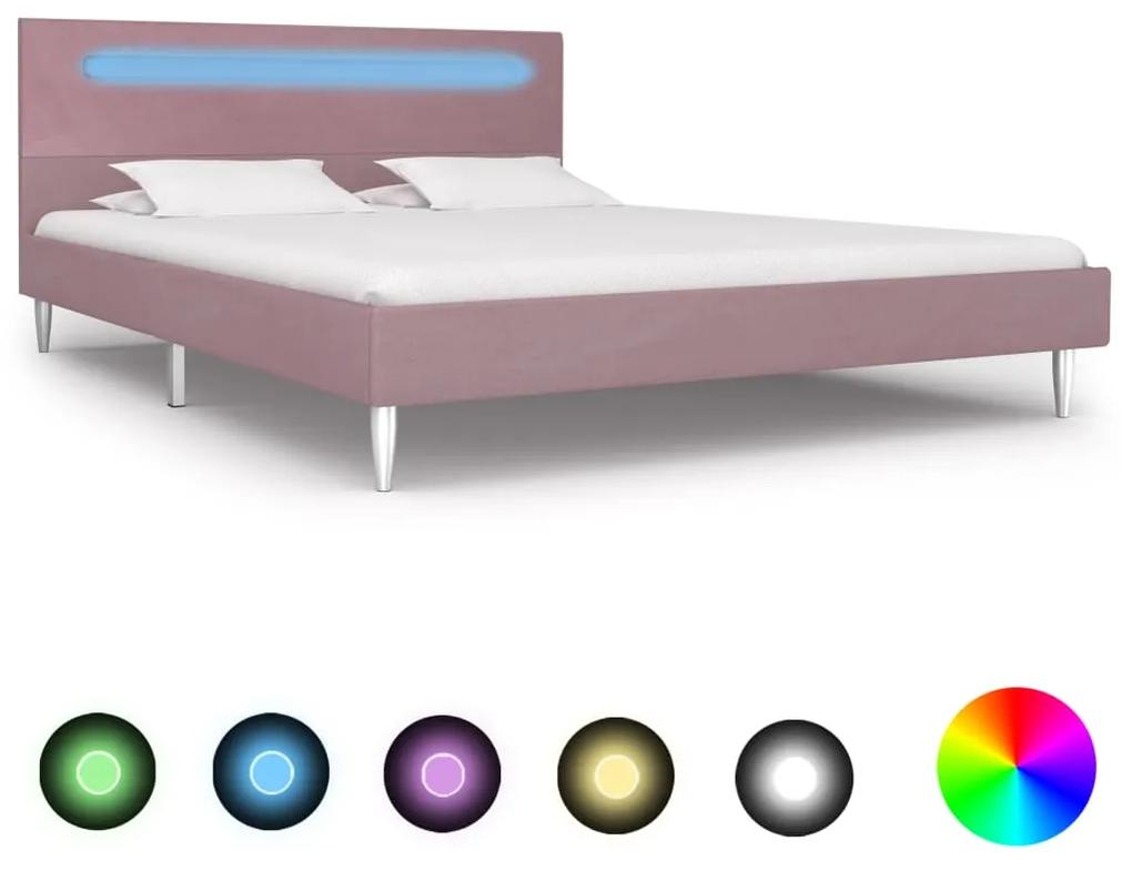 280978 vidaXL Estrutura de cama com LED 140x200 cm tecido cor-de-rosa